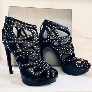 ❌SOLD❌McQueen 125 Black Studded Cage Heels